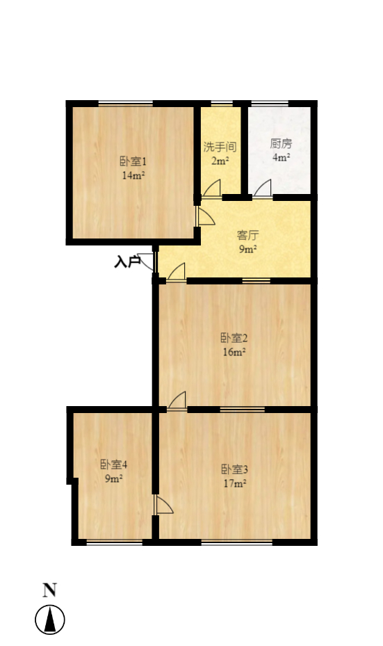 牛角塘社区 3室1厅1卫 1800.0元/月 牛角塘社区 3室1厅1卫 1800.0元/月户型图