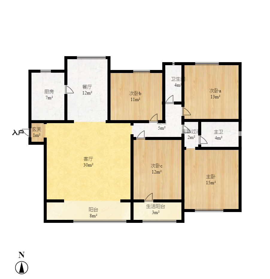 珠江东方明珠（新地东方明珠）三期  4室2厅1卫   2300.00元/月户型图