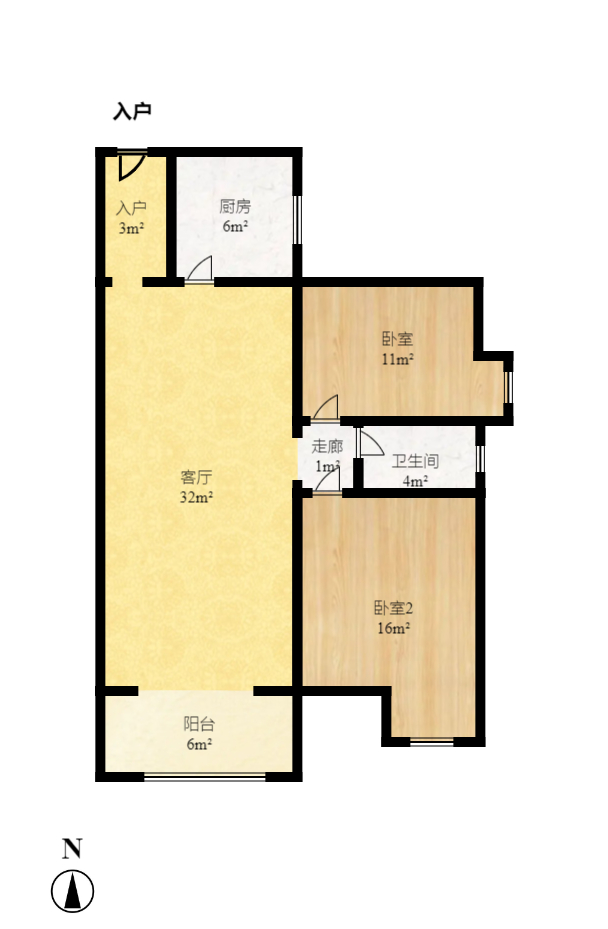 爵士湘  2室2厅1卫   1600.00元/月户型图