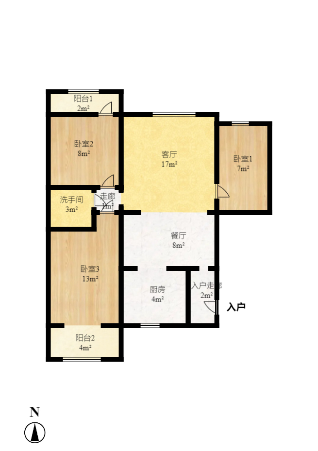 星语林名园  3室2厅1卫   1800.00元/月户型图