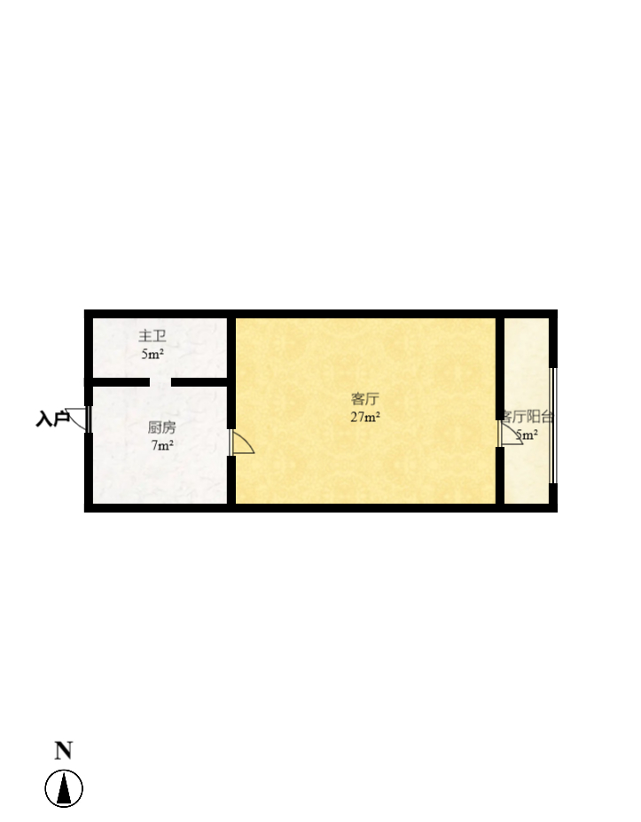 蝴蝶谷  1室1厅1卫    1200.0元/月户型图