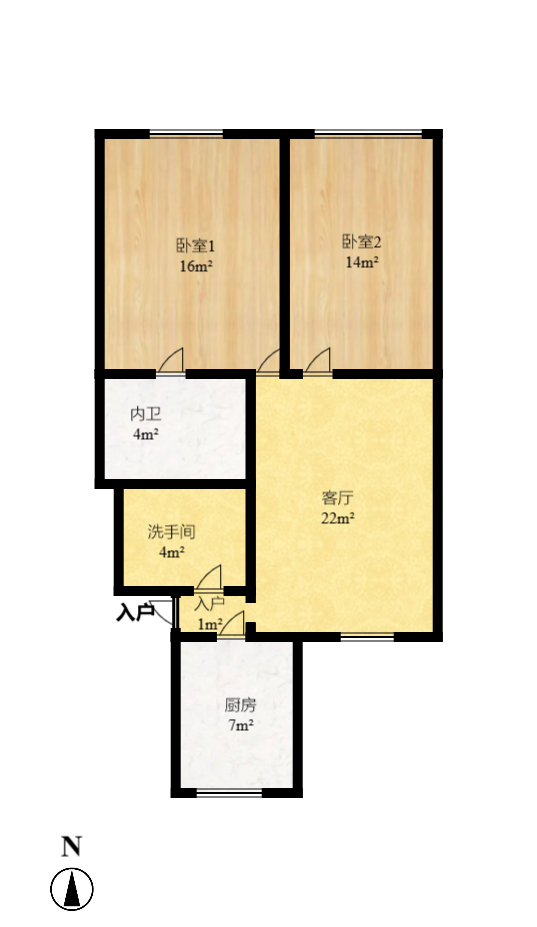 德政园  2室2厅1卫    1650.0元/月户型图