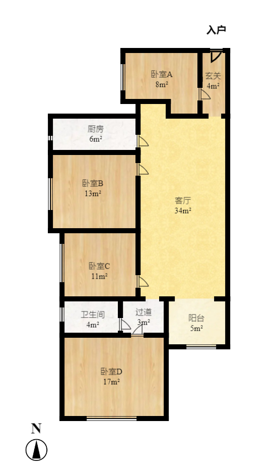 悦湖山  4室2厅1卫   80.00万室内图1