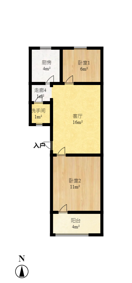 中建五局天心苑  2室1厅1卫   1300.00元/月户型图