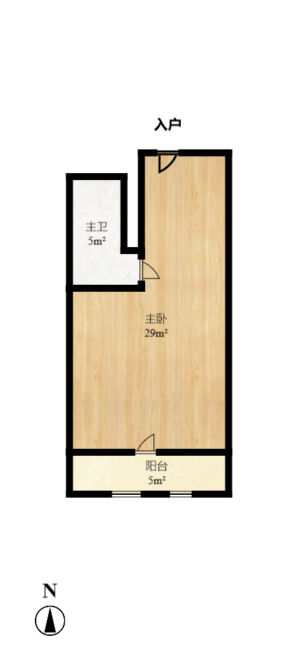 鑫远微中心  1室1厅1卫   1400.00元/月户型图