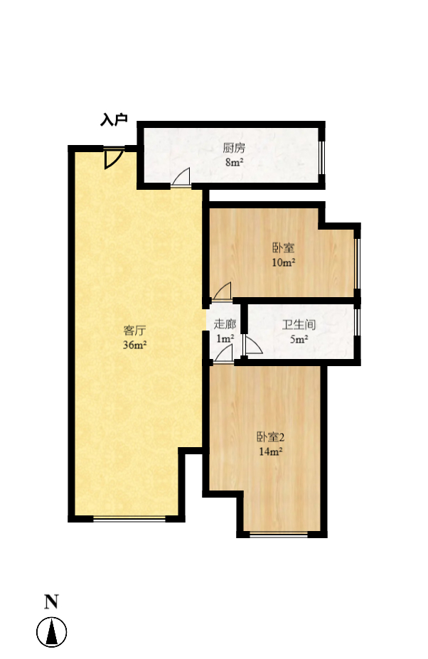 旭辉华庭  1室2厅1卫    1500.0元/月户型图