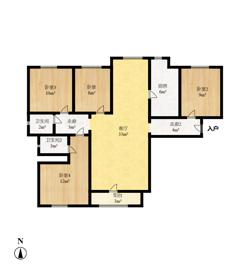 中欣楚天雅郡 4室2厅2卫 2000.0元/月 中欣楚天雅郡 4室2厅2卫 2000.0元/月户型图