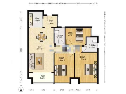 美的城三期 3室2厅2卫 59.8万 美的城三期 3室2厅2卫 59.8万室内图