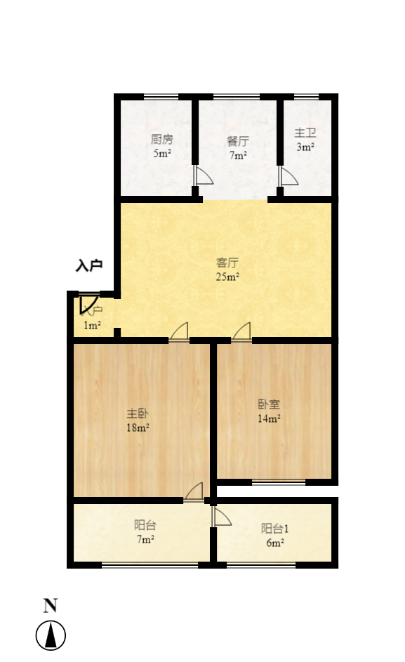雅泰花园  2室2厅1卫   2000.00元/月户型图