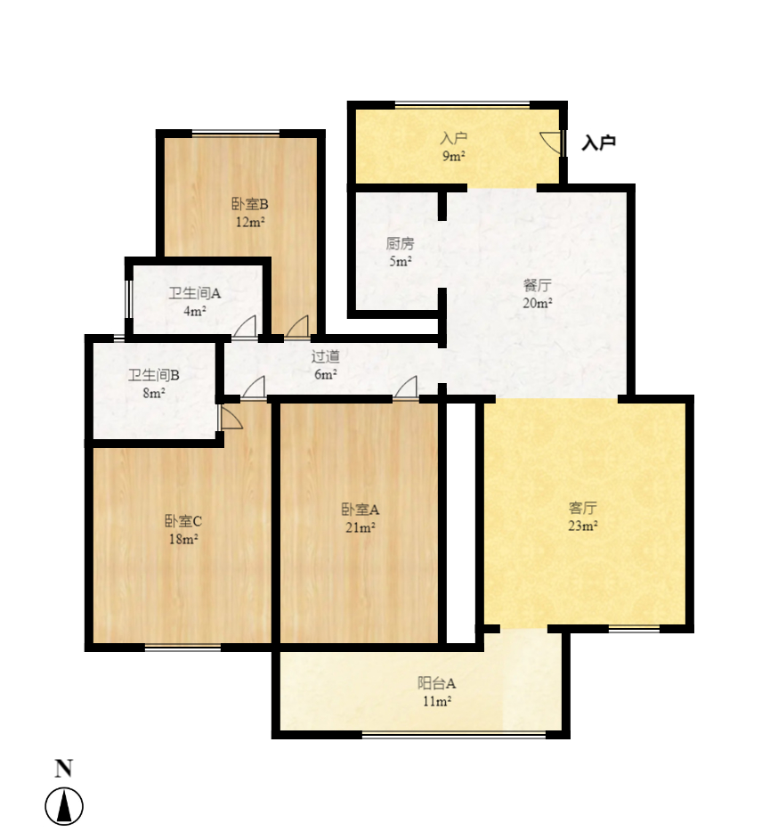 华银天际  3室2厅2卫   2800.00元/月户型图