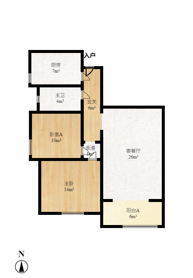 鑫天御景湾  2室1厅1卫    1900.0元/月户型图