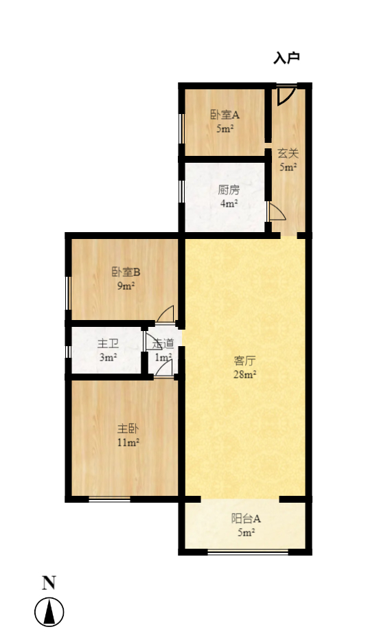 华悦城  3室2厅1卫   84.80万室内图1