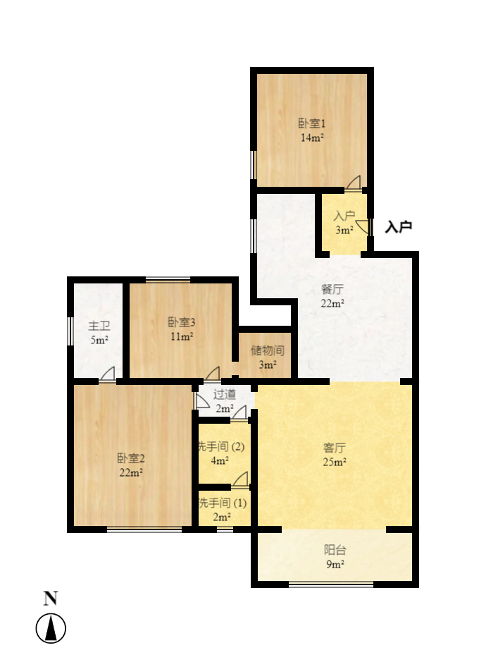 桔园经典 3室2厅1卫 2400.0元/月 桔园经典 3室2厅1卫 2400.0元/月户型图