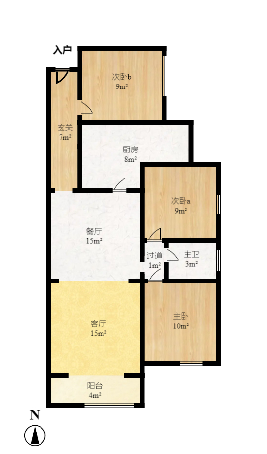 润和紫郡一期  2室2厅1卫    1500.0元/月户型图