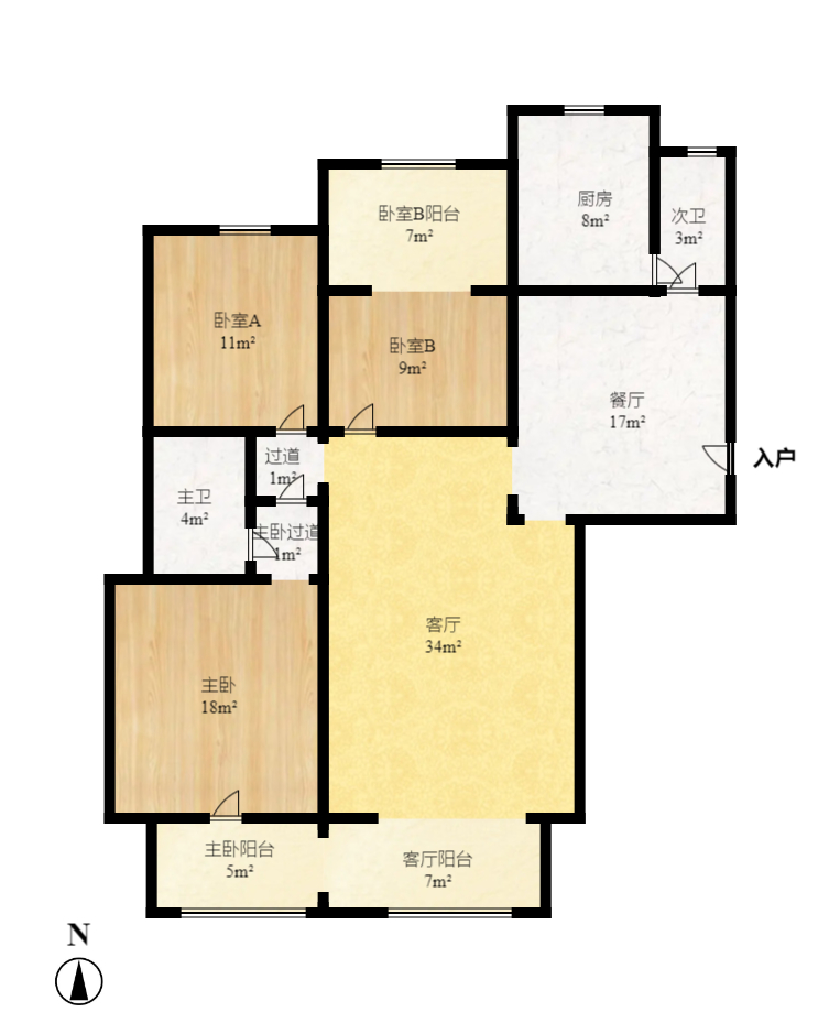 八方小区B区  3室2厅2卫   476.00万室内图1