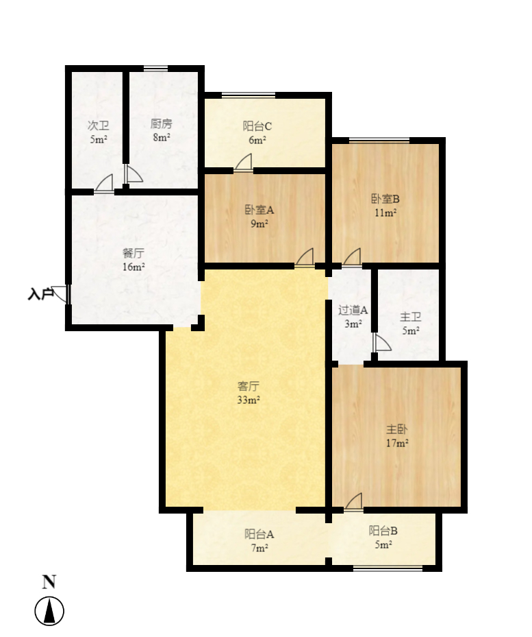 八方小区B区  3室2厅2卫   476.00万室内图1