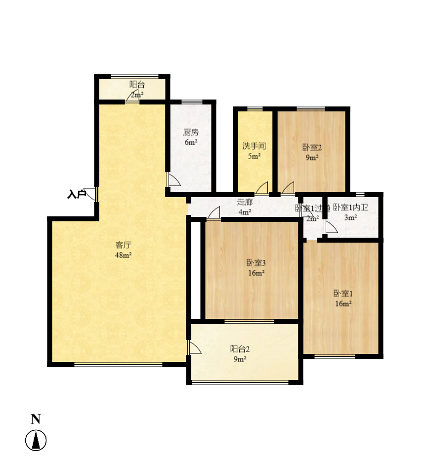 芙蓉公寓  3室2厅2卫   2500.00元/月户型图
