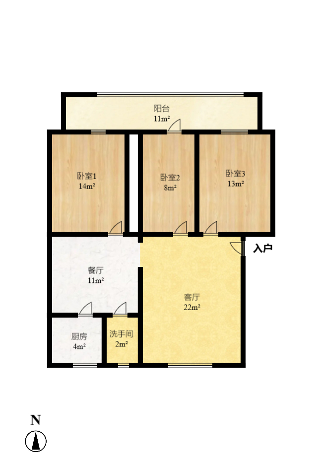 杨家山卫生局宿舍  3室1厅1卫   2000.00元/月户型图