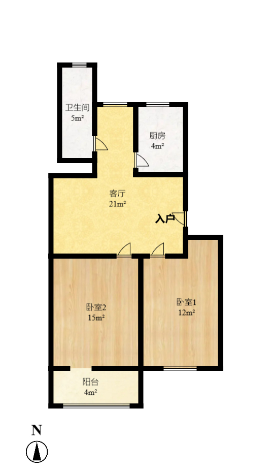 国庆新村  2室2厅1卫   1200.00元/月户型图