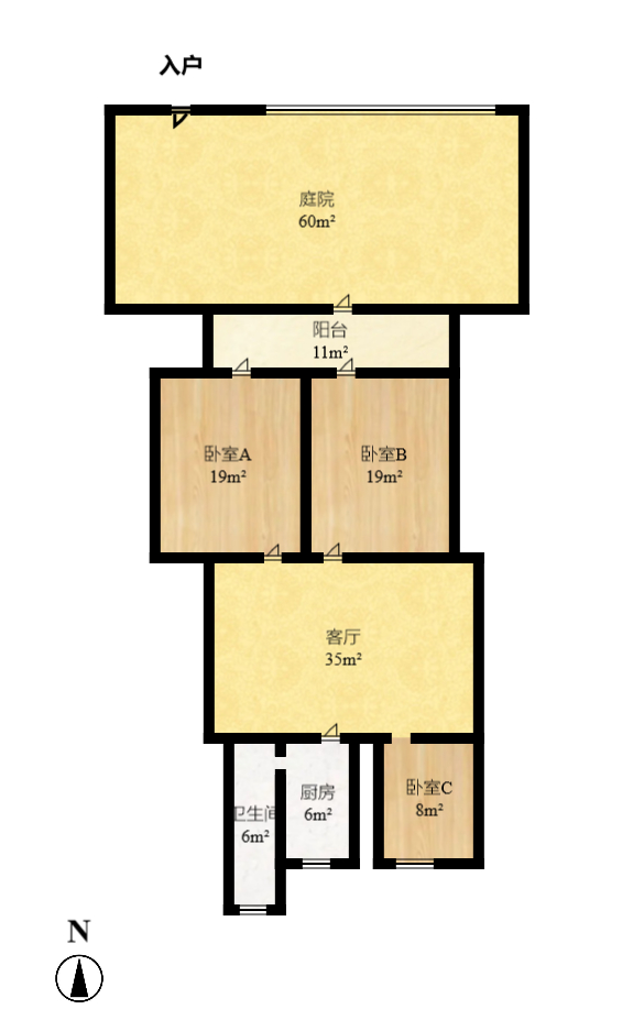 南湖路水工机械厂宿舍  2室1厅1卫   1400.00元/月户型图