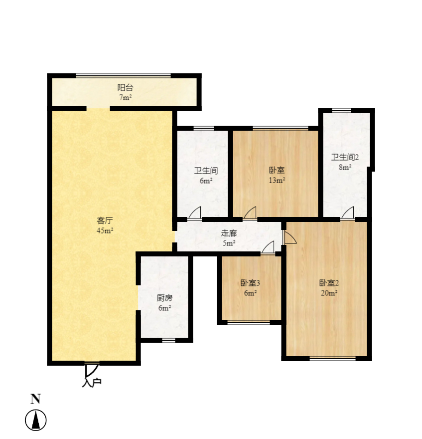 未来蜂巢  3室2厅1卫   2300.00元/月户型图