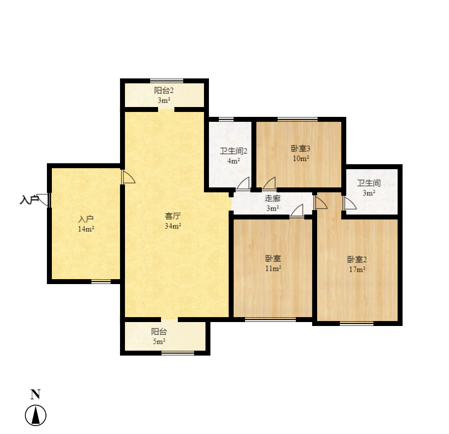 新蕾品阁居  4室2厅2卫   2200.00元/月室内图1