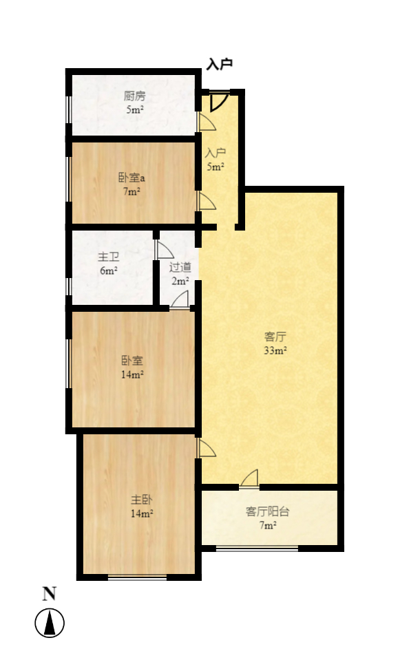 保利香槟国际  3室2厅1卫   2100.00元/月户型图