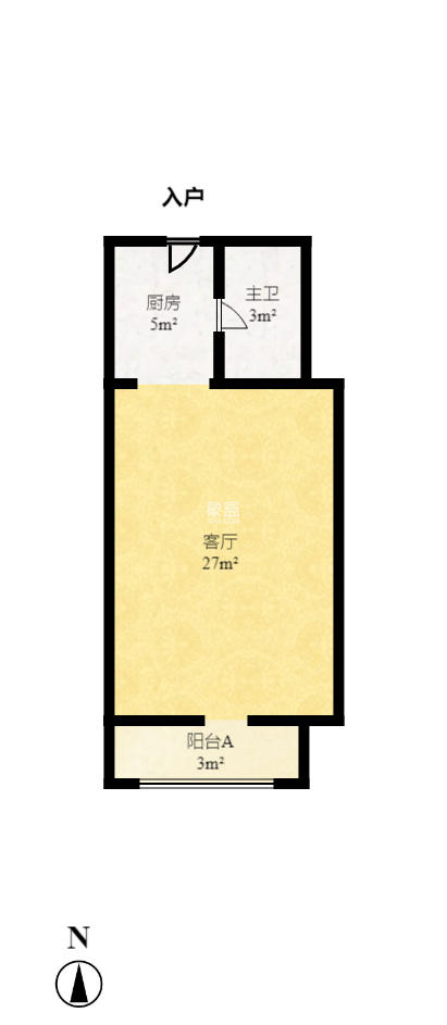 喜盈门范城  1室1厅1卫   1550.00元/月户型图
