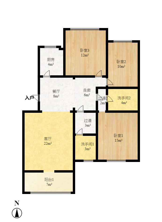绿荫家园  3室1厅1卫   1600.00元/月户型图