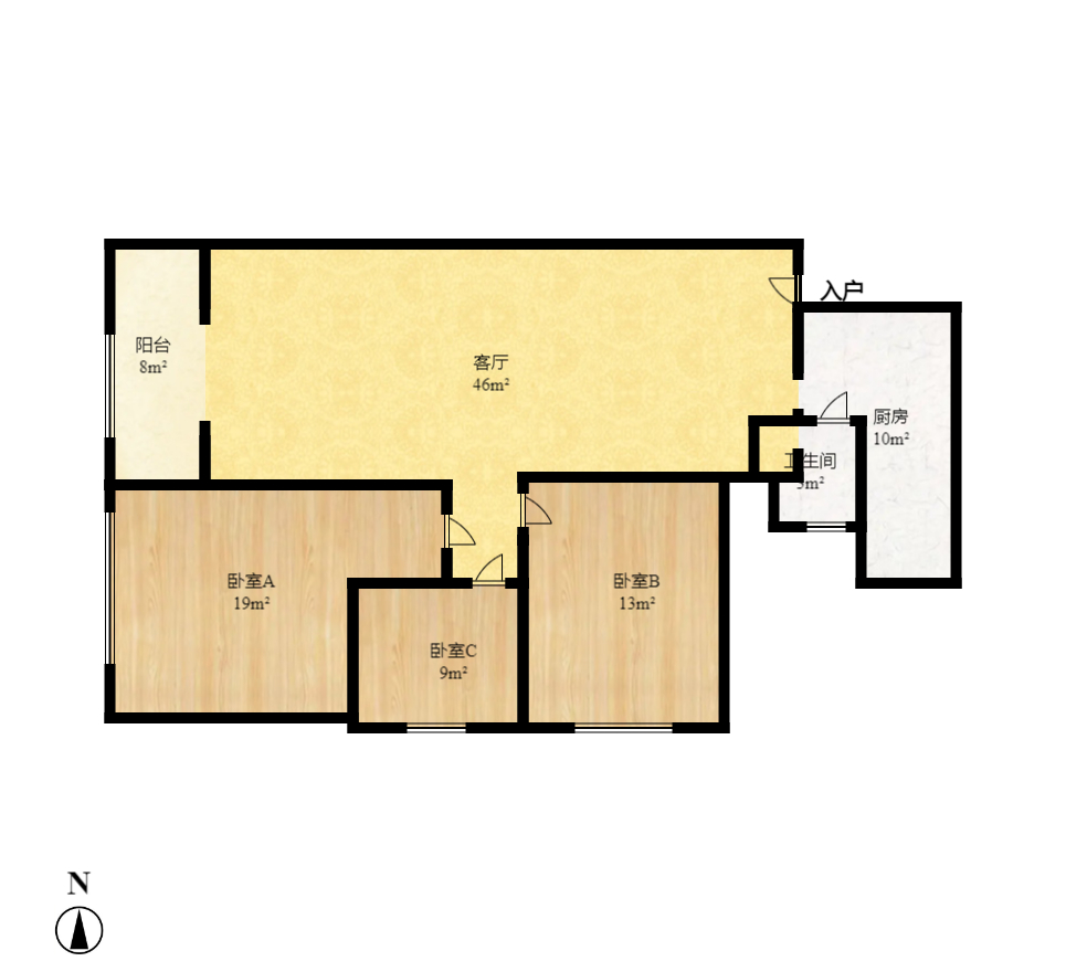 金碧文华 3室2厅1卫 1900.0元/月 金碧文华 3室2厅1卫 1900.0元/月户型图
