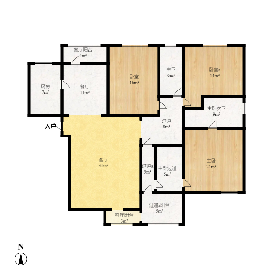 圆梦完美生活  3室2厅2卫   1800.00元/月户型图