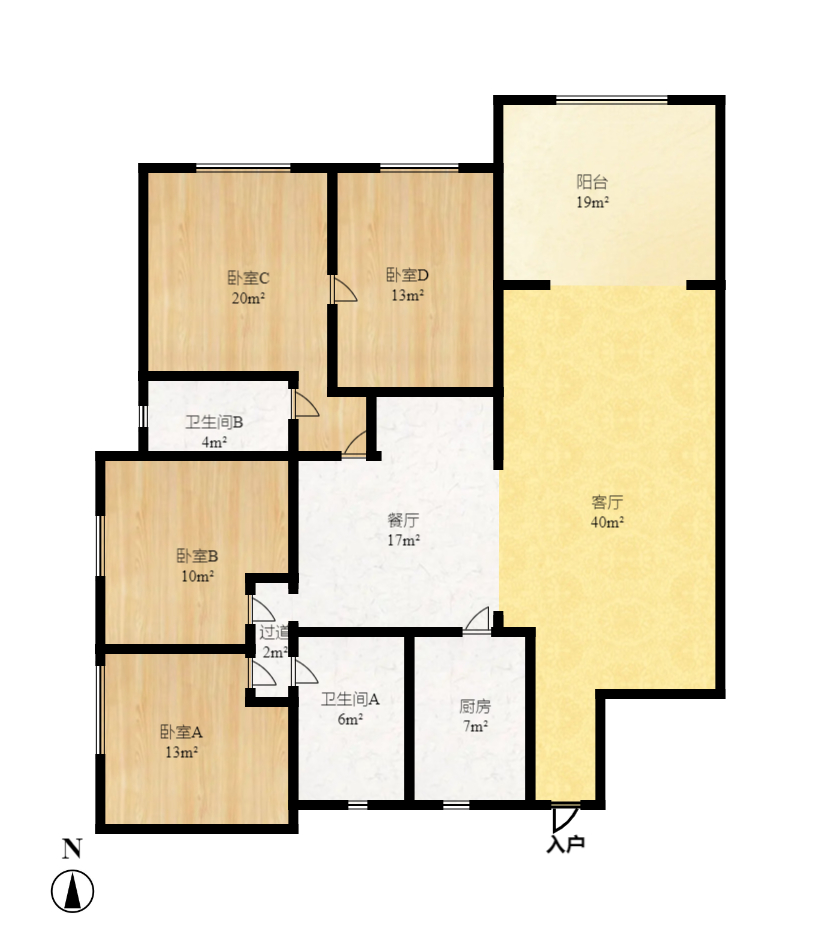 王府花园  4室2厅2卫   3800.00元/月户型图