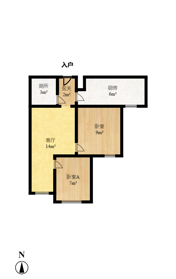 合能洋湖公馆 2室1厅1卫 2000.0元/月 合能洋湖公馆 2室1厅1卫 2000.0元/月户型图