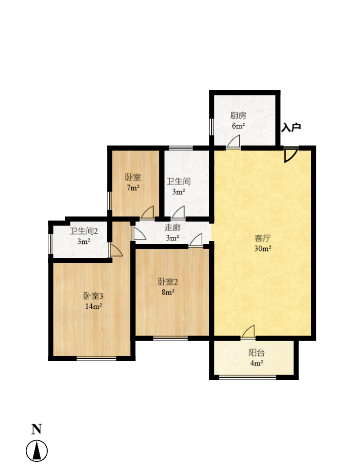 方略城市广场 3室2厅1卫 2000.0元/月 方略城市广场 3室2厅1卫 2000.0元/月户型图