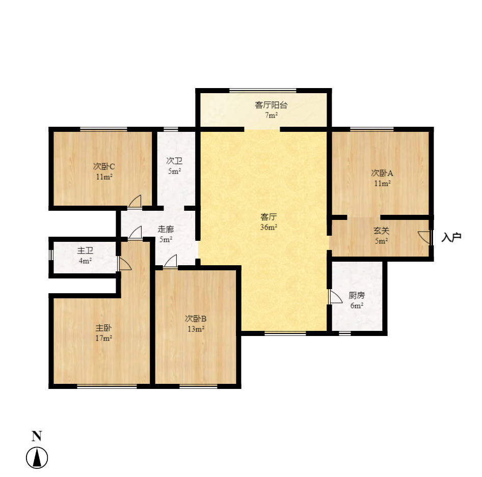 金房奥斯卡  3室2厅2卫    2500.0元/月户型图
