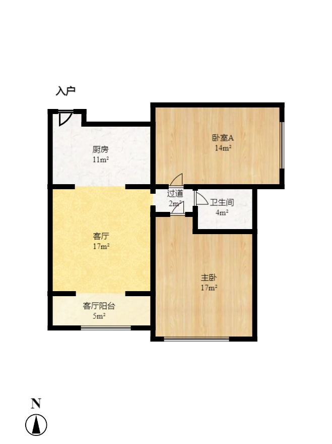 恒大华府  1室2厅1卫   1900.00元/月户型图