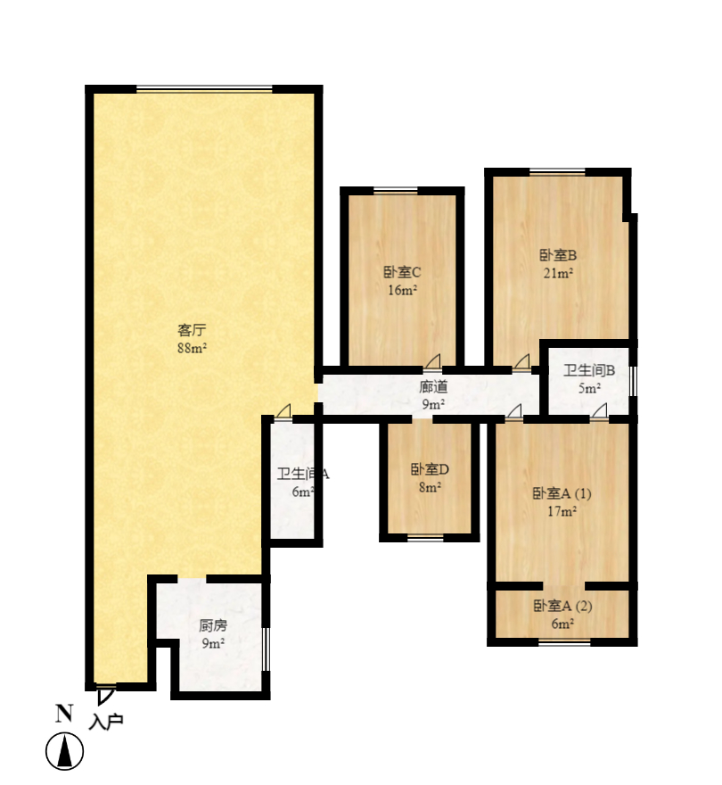 森宇佳园 3室2厅2卫 2100.0元/月 森宇佳园 3室2厅2卫 2100.0元/月户型图