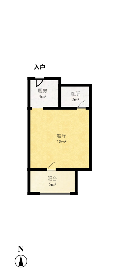阳光新城  1室1厅1卫   1200.00元/月户型图