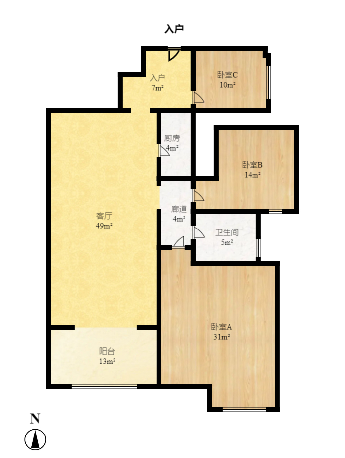 兴威帕克水岸 3室2厅1卫 2300.0元/月 兴威帕克水岸 3室2厅1卫 2300.0元/月户型图