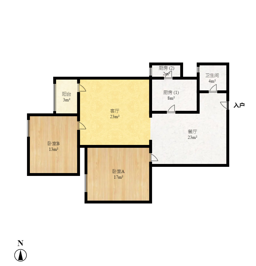 钱隆首府(福晟御园)  2室2厅1卫    2300.0元/月户型图