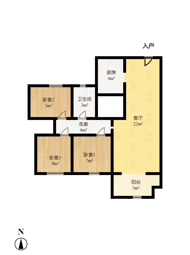 MOMA当代广场 3室2厅1卫 1380.0元/月 MOMA当代广场 3室2厅1卫 1380.0元/月户型图