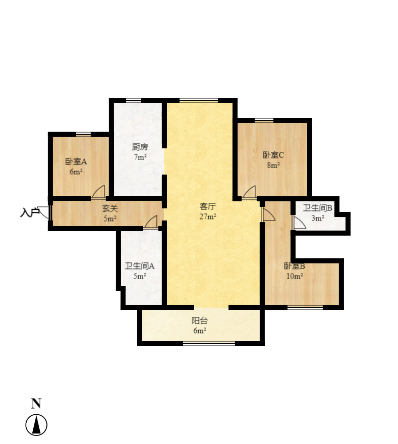 旺德府恺悦国际 3室2厅2卫 2500.0元/月 旺德府恺悦国际 3室2厅2卫 2500.0元/月户型图