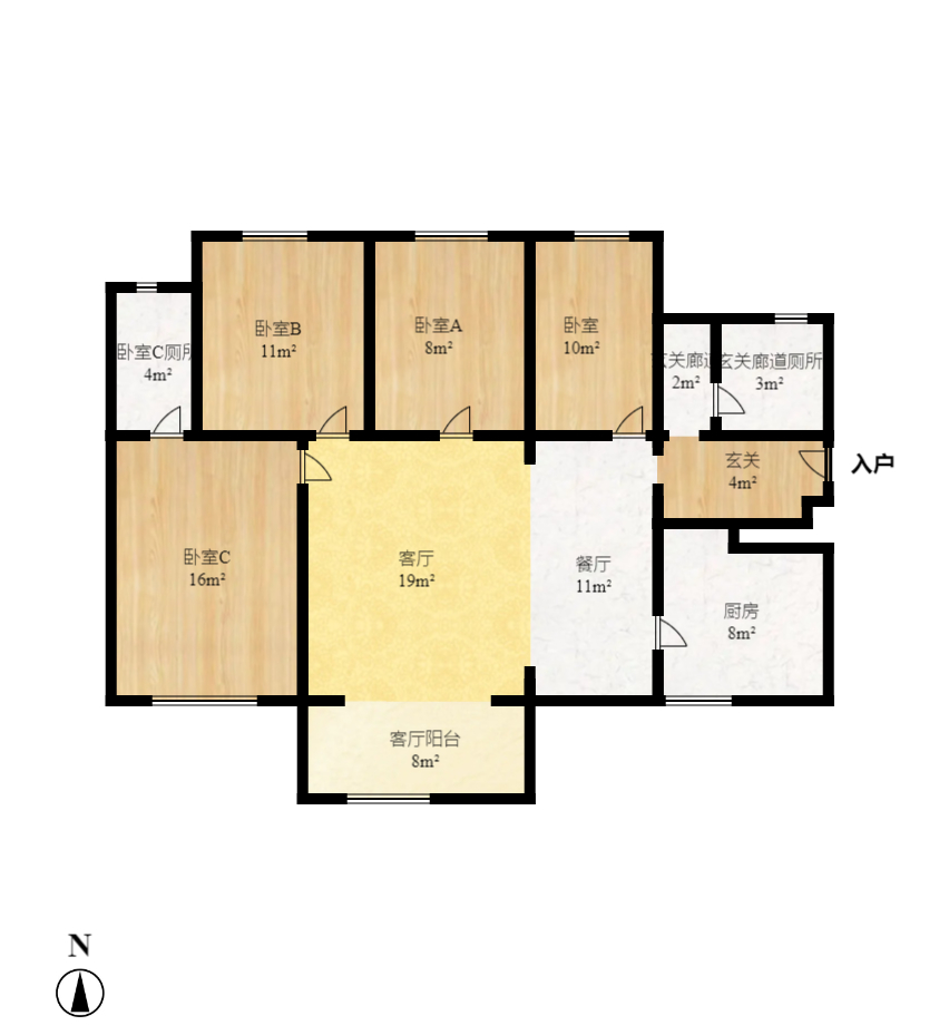 万科金域缇香  4室2厅2卫    3700.0元/月户型图