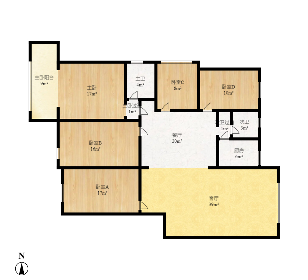 麓谷沐春园 4室2厅1卫 2200.0元/月 麓谷沐春园 4室2厅1卫 2200.0元/月户型图