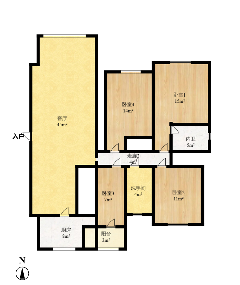 星城世家  4室2厅2卫    4200.0元/月户型图