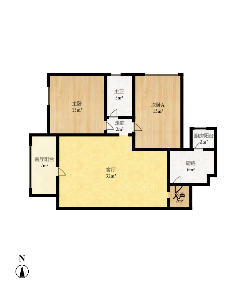 标志浪漫满屋（枫景公寓）  2室2厅1卫   80.00万室内图1