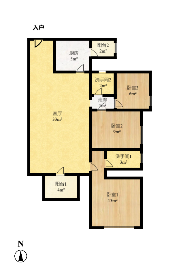 天天向上  3室2厅1卫    2600.0元/月户型图