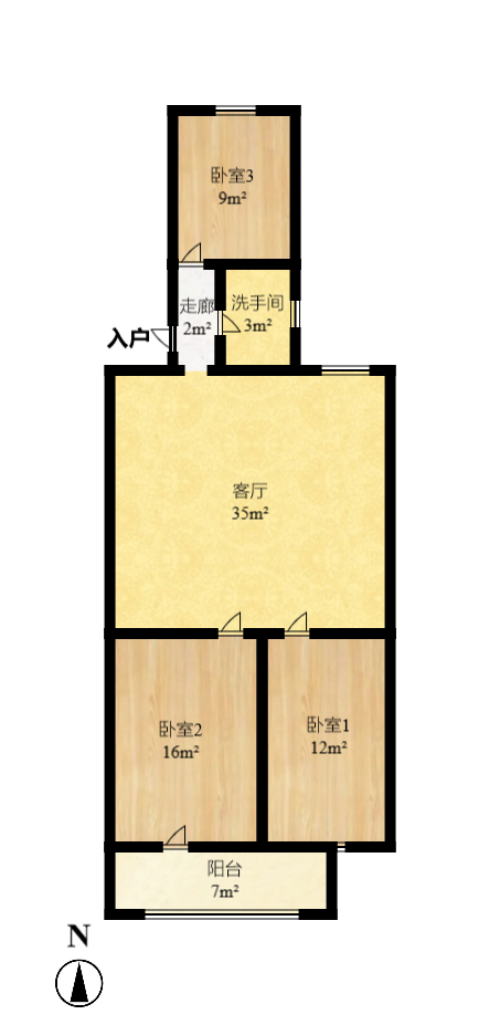 金三角花园  2室2厅1卫    2000.0元/月户型图