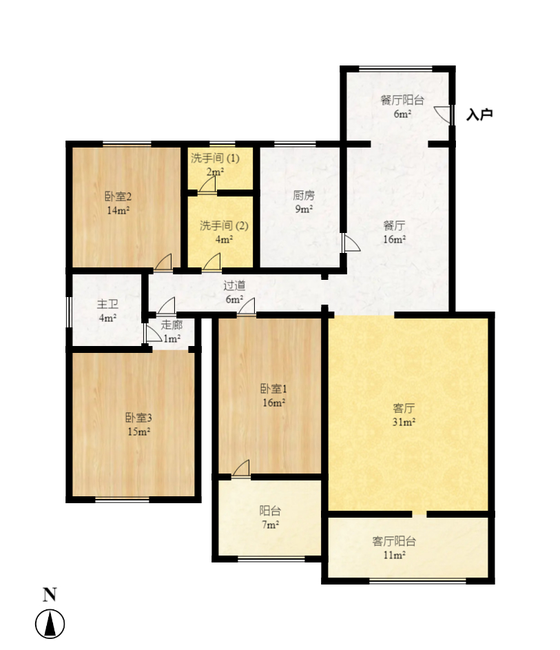 新华园  3室2厅2卫   1800.00元/月户型图