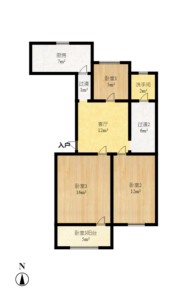 桂花二村  1室1厅1卫    1200.0元/月室内图1